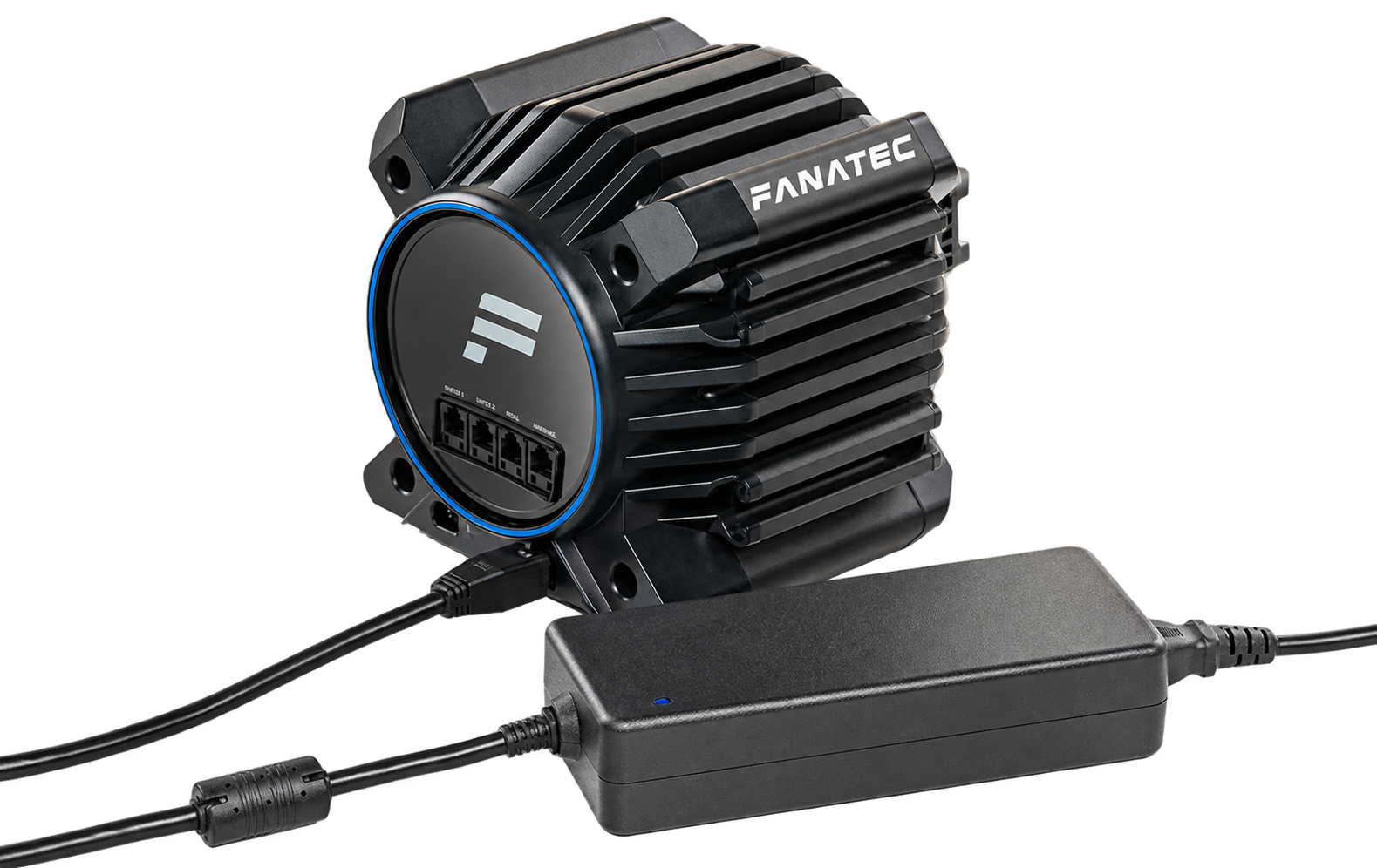 Fanatec Gran Turismo DD Pro Wheel Base beside the included Boost Kit 180 power supply